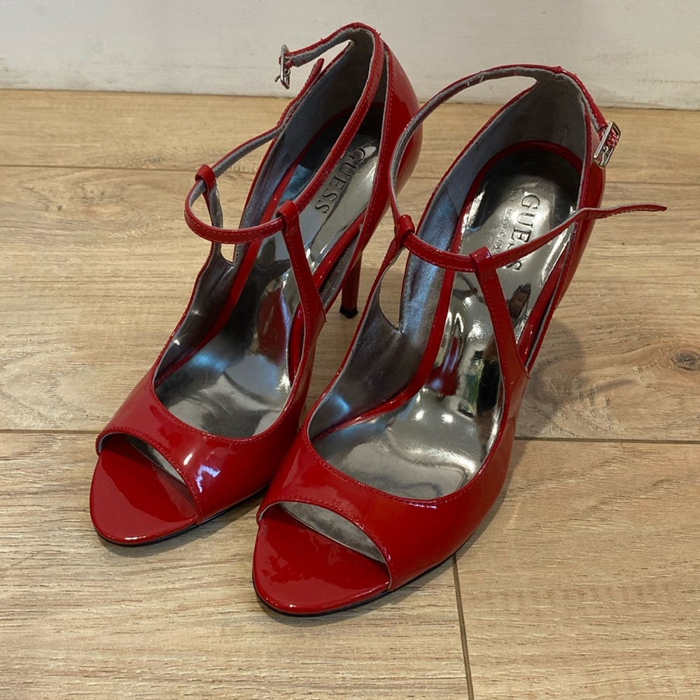 Guess Red Patent Strappy Stilleto Heels